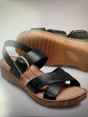 Born Aida Leather Strappy Wedge Slingback Sandals 9M